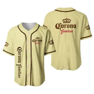 Corona Familiar Crown Logo Baseball Jersey Shirt Oversized Men Women Casual Streetwear Summer Beer Lover Halloween Festival Party Vintage Cream USA Gift