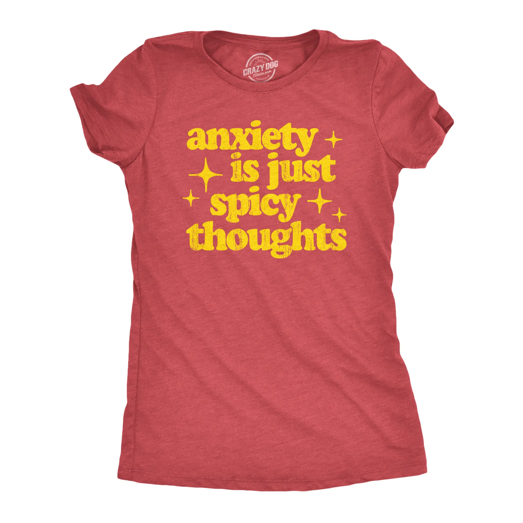 Womens Anxiety Is Just Spicy Thoughts T Shirt Funny Sarcastic Anxious Joke Text Tee for Ladies Funny Womens T Shirts Cute Vintage Fashion Casual Ladies T-Shirt Gift Funny Food Top Women's Novelty Tees Red