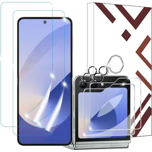 [6 in 1] for  Galaxy Z Flip 6 - 2 Pack Screen Protectors (E PU Film + Tempered Glass) + 2 Pack Camera Lens Protectors
