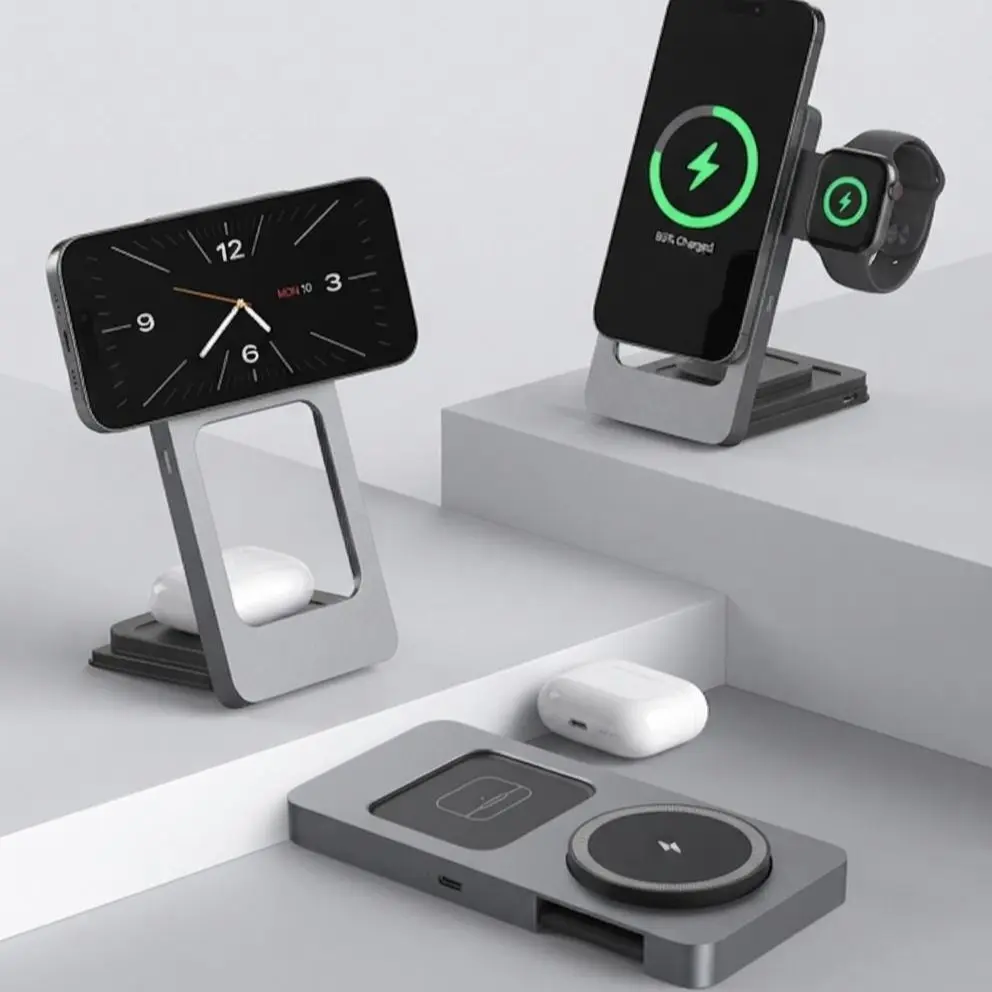 3 in 1 Magnetic Wireless Charging Station - Charger for iPhone 17/16/15/14/13/12, Smart Watch & Wireless Earbuds, Ideal Gift