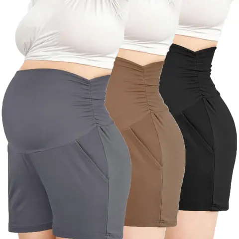 High-waisted Casual Sports Maternity Shorts with Pockets, High Stretch & Comfort for Pregnant Women Summer Wear