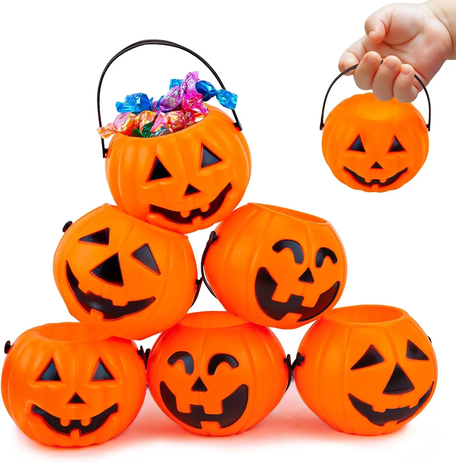 Halloween Gift  12PCS Mini Halloween Pumpkin Buckets, Small Pumpkin Candy Buckets