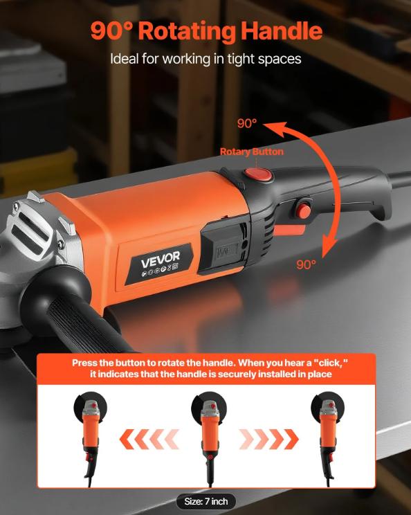 Angle Grinder, 7" Electric Grinder Power Tool, 13Amps 8500RPM High-Speed Corded Angle Grinders with 270° Adjustable Dust Guard for Metal Grinding, Cutting, Rust Removal (Disc Not Included)