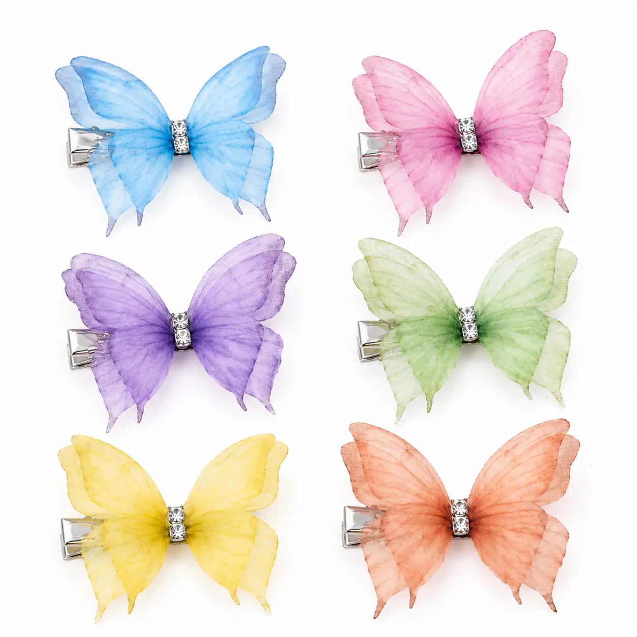 6Pcs 3D Double-Layer Sheer Mesh Butterfly Fabric Appliqués - Handmade Decorative Patches for Hair Clip DIY, Wedding Dress Embellishments, Bride Headpieces & Party Supplies (Random Colors)