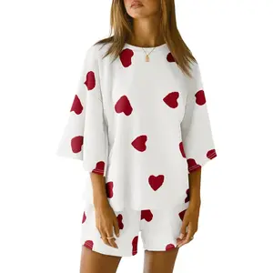 Tankaneo Womens Pajama Sets 3/4 Sleeve Oversized Tops & Loose Fit Shorts Lounge Set with Pockets Loungewear