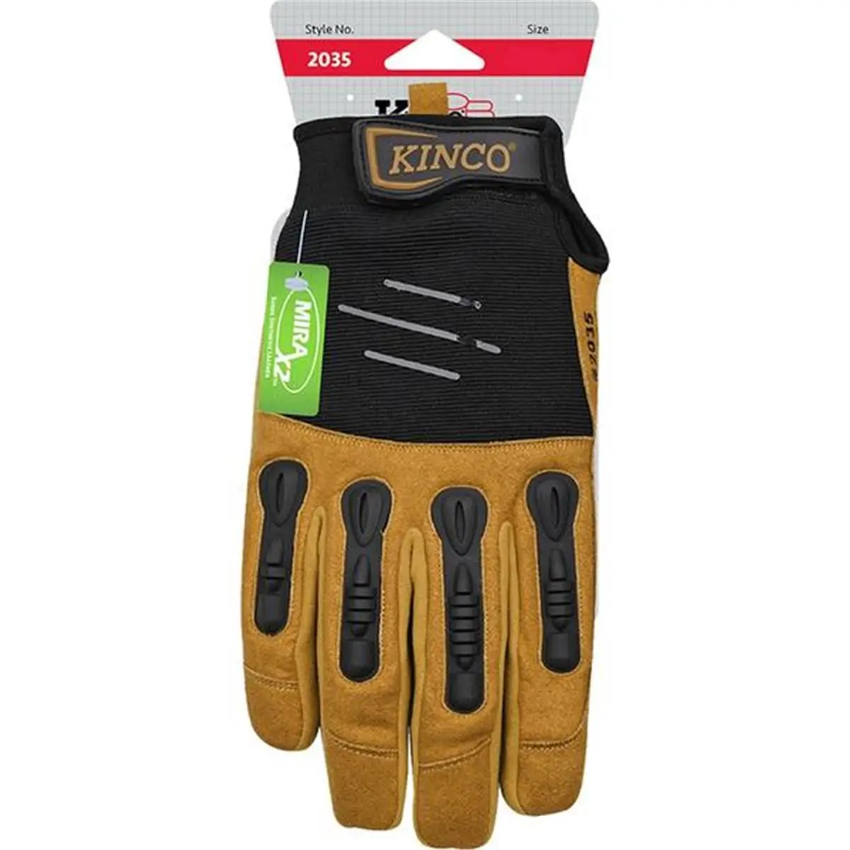 Kinco 7014490 Foreman Men's High Quality and Reliable Leather Palm Safety Work Gloves, Black & Tan - Padded, Flexible, Mirax2 Back, All Seasons, Long-Lasting - Extra Large, Set of 2