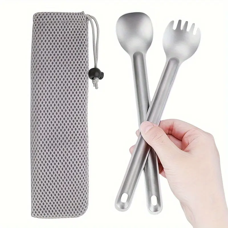 Outdoor Titanium Long Handle Spork Set for Camping, Picnic Fork And Spoon Ideal for Hiking, Camping And Backpacking