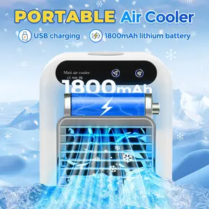 Compact portable air conditioner, misting cooling fan, desktop air cooler, large-capacity fan humidifier with water and ice compartments, evaporative air cooler, low noise, 2-speed settings with dual nozzles, for cooling and humidifying at home, in the of