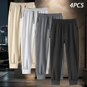 Menswear Men’s 4-Pack Athletic Jogger Pants, Plain Lightweight Trainer Sweatpants with Elastic Waist, Deep Pockets and Cuffed Ankles tiktok shop deals