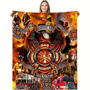 Firefighter Tribute Blanket | Flannel Throw with Fire Dept Badge, Axes & Flames Design - Ideal Gift for Firefighters and First Responders, Machine Washable, All-Season Use, Christmas gift DreamyDwell Textiles