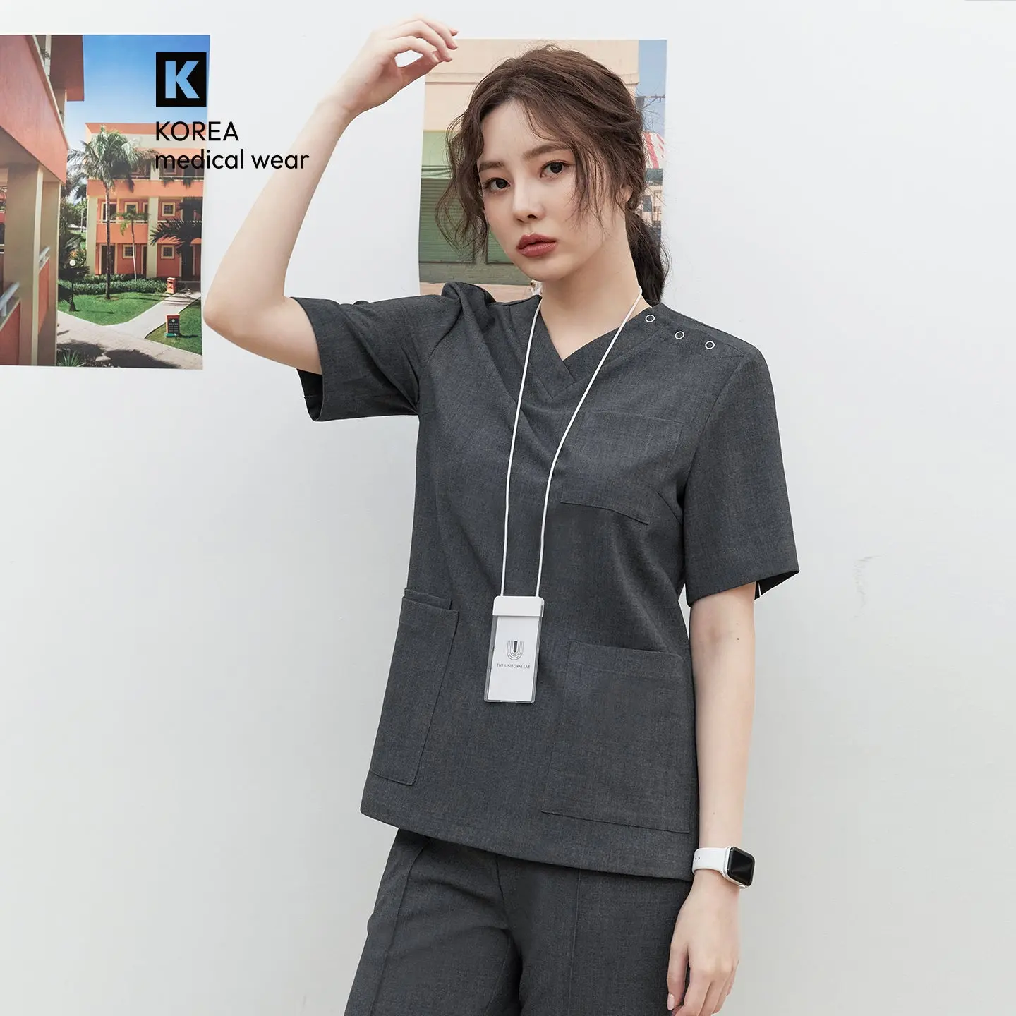 TUL | OS-186 Women's Snap Button Scrub Top- Charcoal Gray