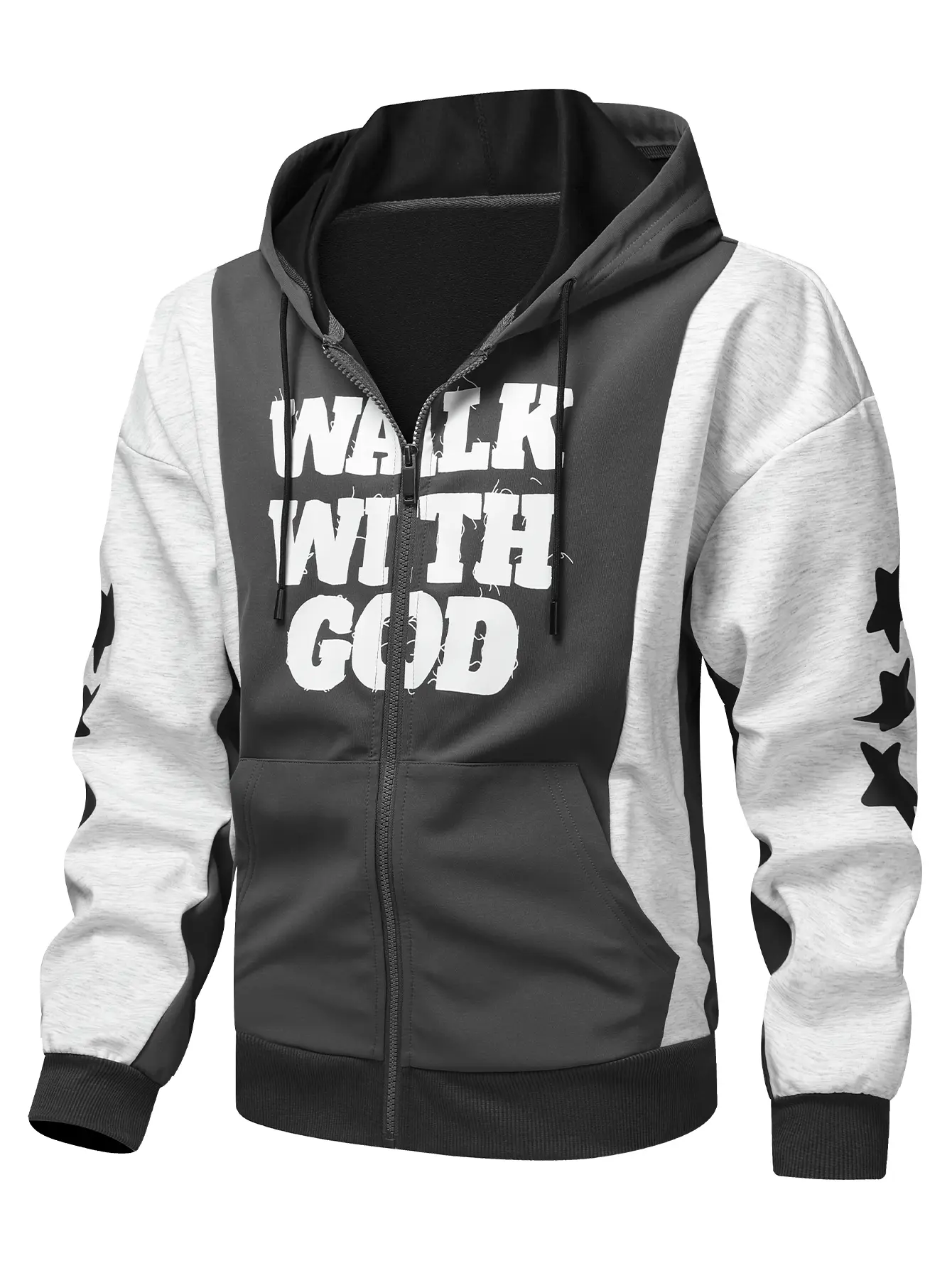 Color Block Patchwork Hoodie Cardigan - Stylish Printed, Versatile Casual Athletic Long Sleeve Jacket