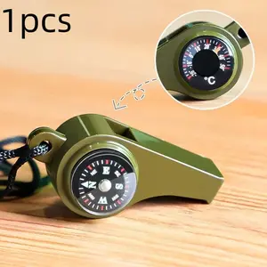 1pcs Whistle Survival Tool, Combines Compass, Magnifying Glass, Flashlight, Thermometer, Compact and Portable, Ideal for Outdoor Adventures, Survival Gear