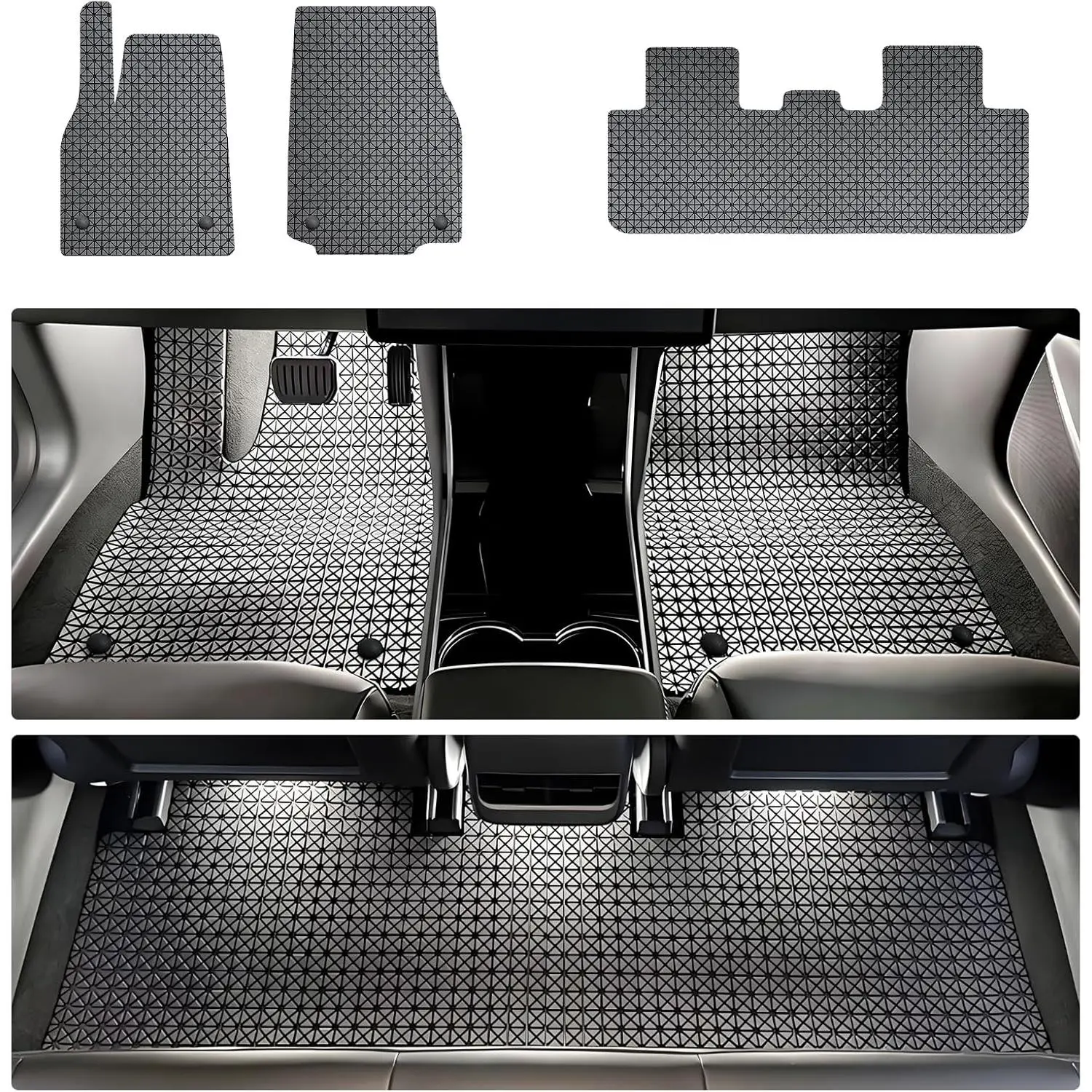 Custom Fit TPE Floor Mats for Tesla Model Y 2025-2026 Juniper, 1st & 2nd Row Waterproof Car Interior Accessory, Synthetic Odor Resistant Parents-Friendly Car Foot Liners, All Weather Automotive Mats (Black, Folded During Shipping)