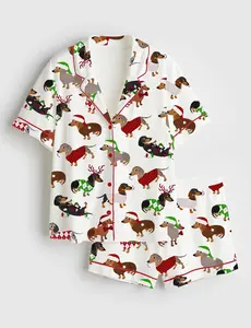 Christmas Dachshund Satin Pajama Set for Women - Festive Sleepwear with Silky Top & Bottoms