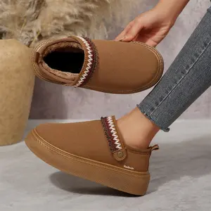 Women's Fleece Lined Slippers Platform Mini Snow Boots With Thickened Flat Indoor Outdoor Shoes Non Slip Boots