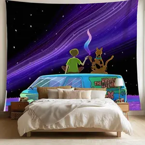 Cartoon Dog & Man & Starry Sky Pattern Tapestry, 1 Count Wall Hanging Backdrop, Wall Art Decor for Home Living Room Bedroom Dormitory, Tapestry Wall Mural
