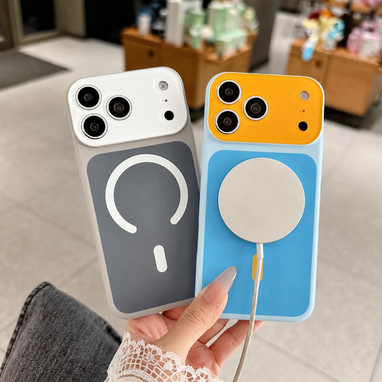 Dopamine Color Block Slim Phone Case for iPhone 17 16 15 14 13 Pro Max, Matte Hard PC Cover, Magnetic Wireless Charging Compatible with MagSafe(Not Strong), Lightweight Ultra Slim Fashion Case,back to school,back to school haul