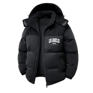 Men'S Casual "Los Angeles" Print Hooded Jacket , Beige & Black, Zip-Up with Pockets, Perfect for Outdoor Activities, Casual Outdoor Wear | Stylish Zipper Jacket | Durable Casual Jacket Menswear Coats Tops Long Sleeve winter outfits men puffer jacket men