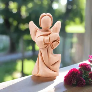 Handcrafted Olive Wood Angel from the Holy Land Unique Religious Décor 4"x2"x1.25" Perfect Gift for Blessings & Spiritual Inspiration - Decor