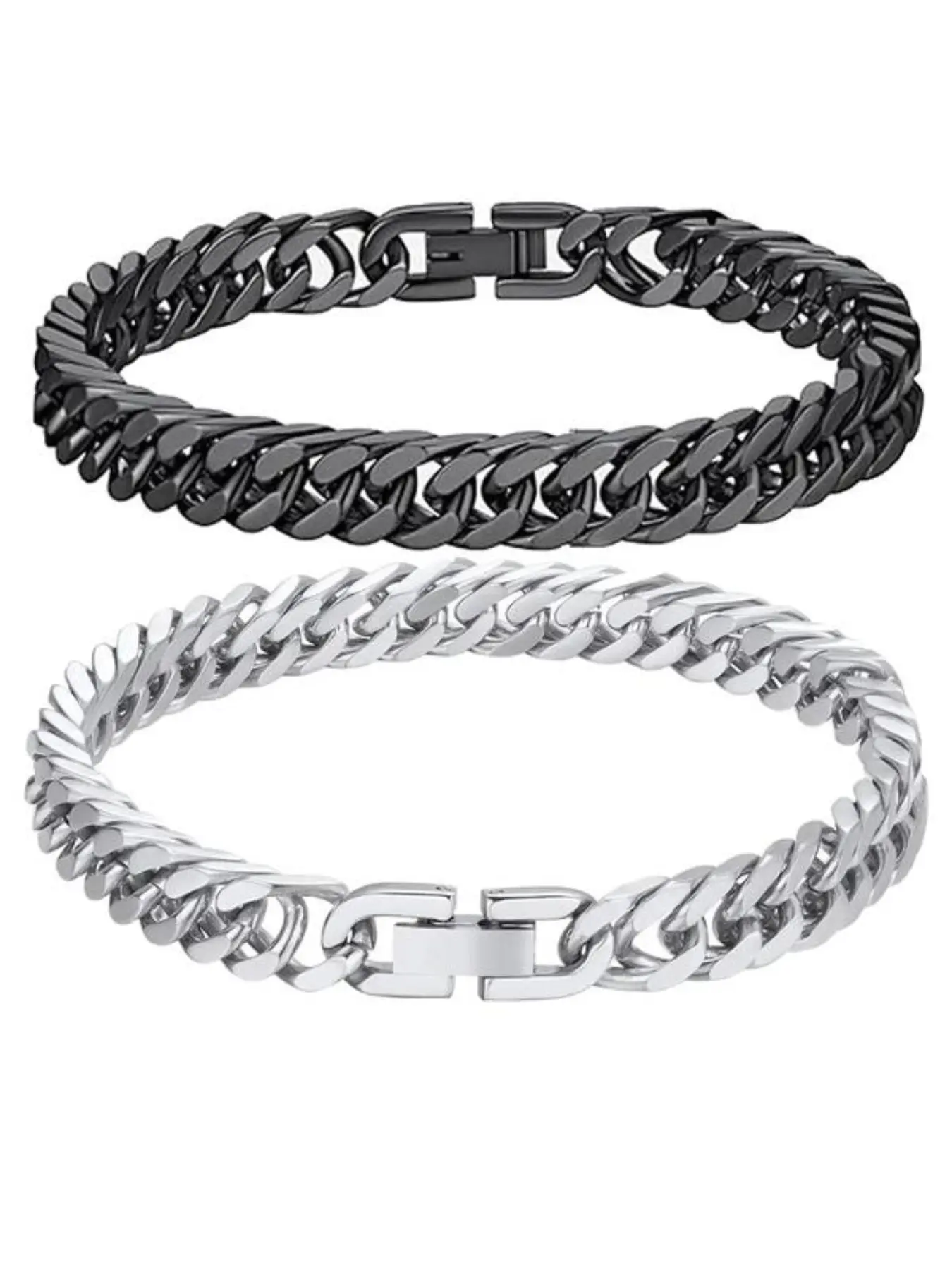 2pcs Cuban Chain Bracelets Bracelet Combination Set Cuban Link Bracelet Couple Bracelet Set Bracelet for Couples Couple Gift Stainless Steel Silver Color, 8mm Wide 7.48/8.66 Inch, Halloween Christmas Valentine's Day Jewelry