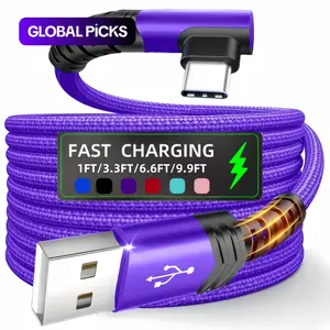90-Degree USB-C Cable, USB-A to USB-C Right Angle Durable Nylon-Braided Fast Charging Cable for iPhone 16 Pro Max, Samsung Galaxy S24 Ultra and iPad Air 6, Portable Type-C Charging Line