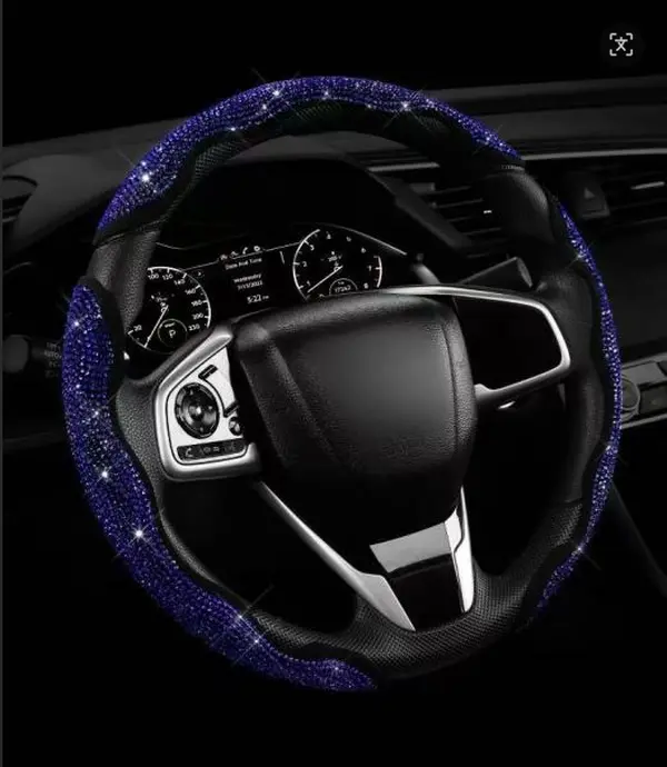 Women's 3PCS Crystal Rhinestones Steering Wheel Cover Set, Bling Anti-Slip All-Season Holidays Car Accessory, Girly Steering Wheel Decor That Adds Glamour to Enhance Car's Interior for Universal Automotive Use