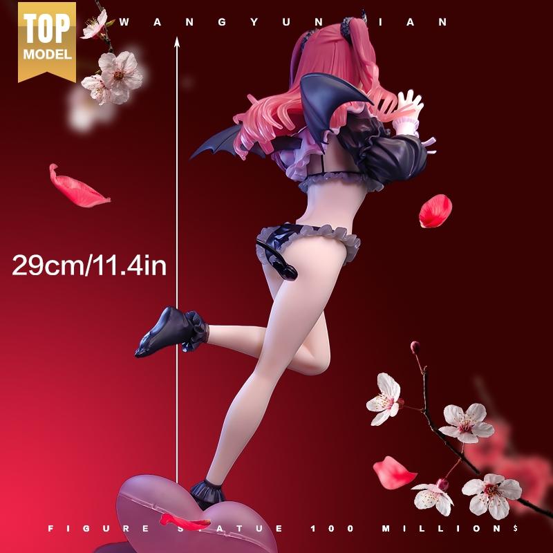 Kawaii Demon Girl Anime Action Figure, 29cm PVC Statue with Heart Base, Japanese Cosplay Model, Desktop Decoration for Anime Lovers
