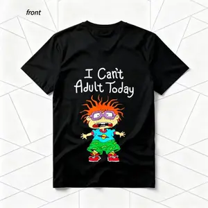 I Can't Adult Today Rugrats Cartoon American Retro Black Short-Sleeved Nostalgic 90s Character Graphic Casual Streetwear for Cartoon Meme Enthusiasts Unique Quirky Pop Culture Fashion Statement Piece