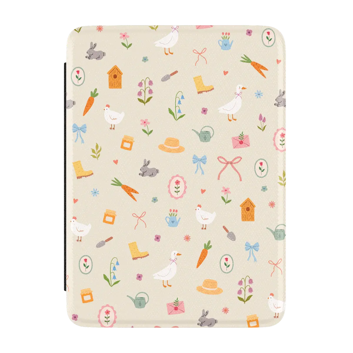 Casely Protective Soft Shell Kindle Ereader Case - Floral Hoppy Garden Design, Spring Aesthetic Accessory, Easter Bunny Art, Magnetic Snap