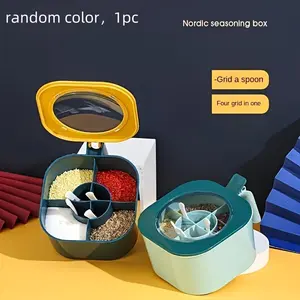 1pcs Large Capacity Seasoning Box with Lid and Spoon, Durable Abs Material, Multi-Function Kitchen Storage Container, Home Organization