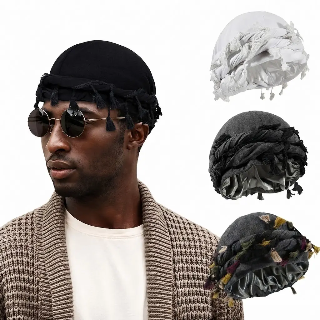 Silk Satin Lined Turban Cap for Men & Women, Adjustable Twist Durag Head Wrap for Dreadlocks & Braids, Breathable Hair Protection Hat