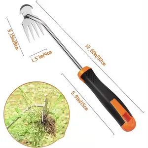 4 Teethes Dual Purpose Manual Weeders Tool Weed Pulling Tool for Garden Weeding Tools with Rubber Handle Weed Puller Tool Rubber Handle for Vegetable Gardening Backyard Farm Planting