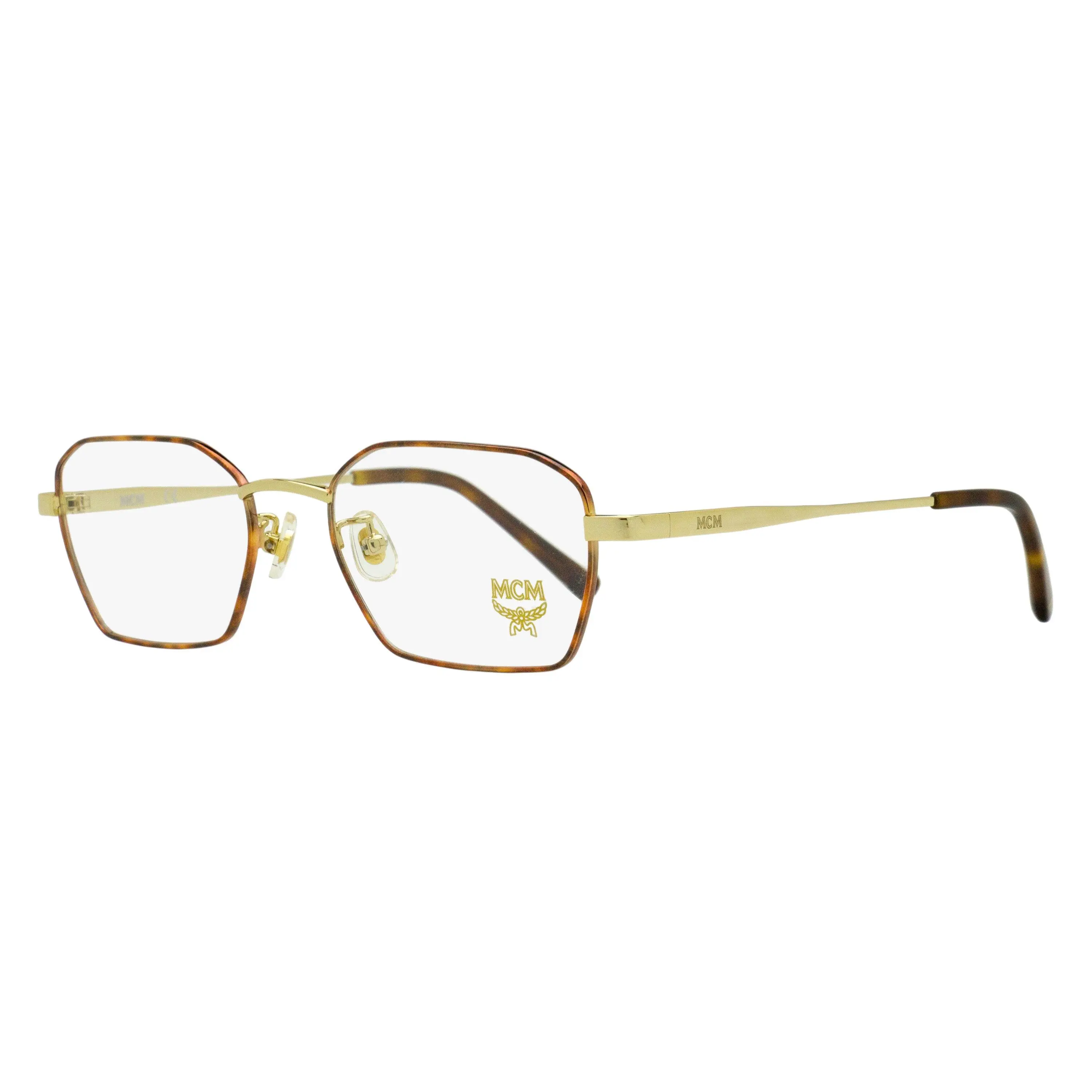 MCM Trendy Square Frames Eyeglass, Elegant Metal Design, Luxury Accessories for Unisex with Single Bridge & Adjustable Nose Pads, Gold & Havana, MCM2130A 723, 52mm, Geometric, Elegant Design
