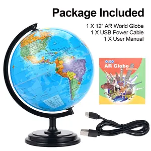 Sphere Diameter 12.6inch Rotating Globe Night Light Office Crafts Discovery Learning World For Kids Map 360 Degree Ball Hd Globe Standard Teaching English Plastic Base