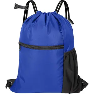 Men & Women Outdoor  Gym Sack  Drawstring Backpack Bag (Standard with drawstring, Blue)