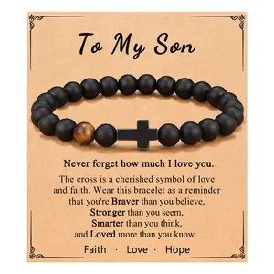 Cross Bracelet for Son Grandson Dad Husband Christmas Valentine's Day Birthday Retirement Christian Gift for Teens Men