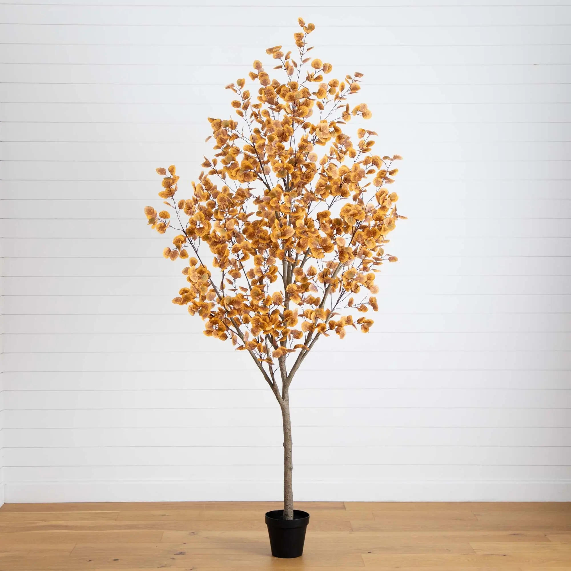 9' Synthetic Rustic Eucalyptus Fall Tree - Indoor/Outdoor Decorative Plants for Customizable Pot Display, Thanksgiving Smoky Halloween Ornaments, Nursery & Home Decor