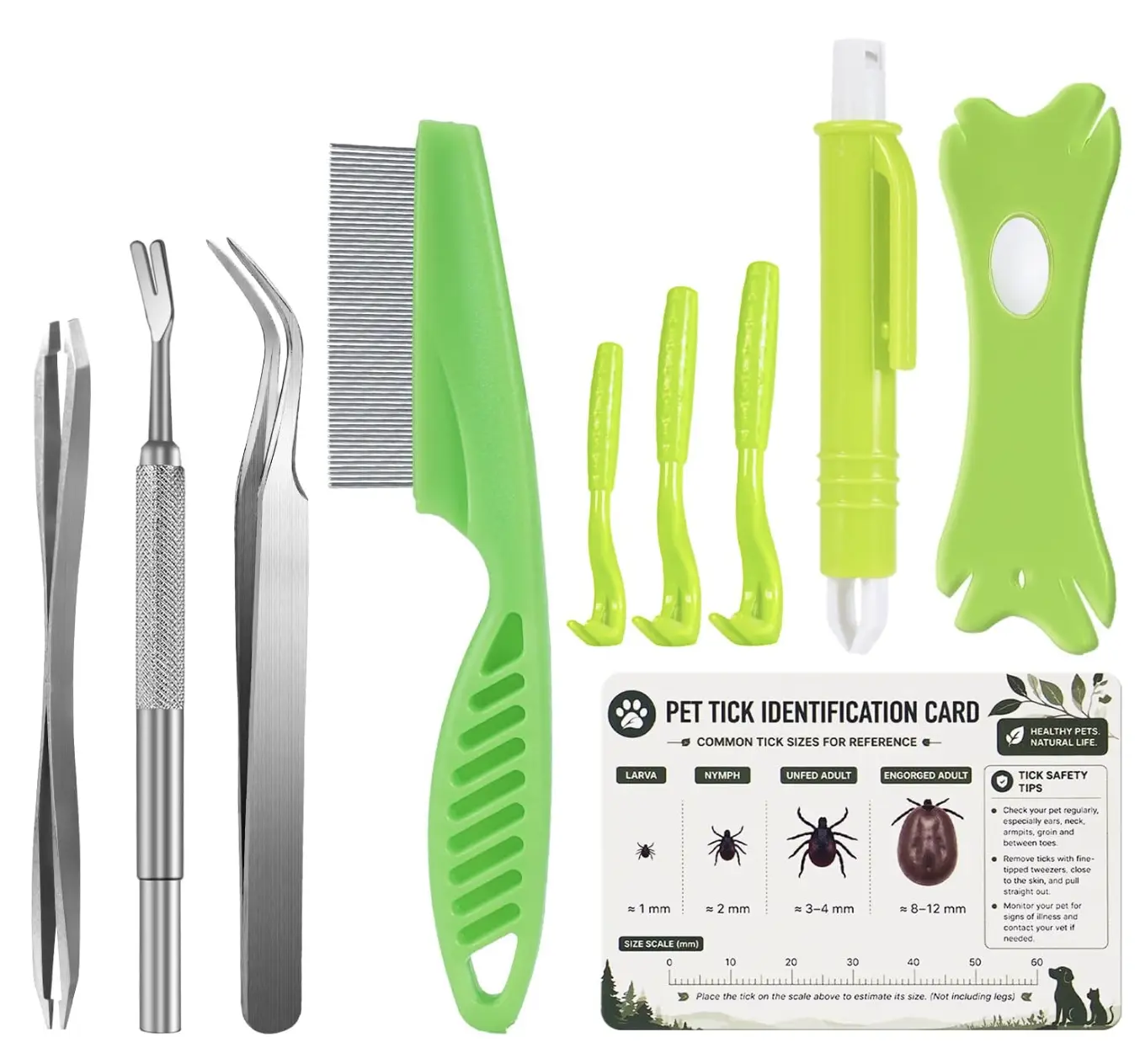10Pcs Tick Removal Tool Kit for Dogs & Cats with Tick Hooks, Tweezers, Flea Comb, Tick Pen, Magnifier & Storage Case
