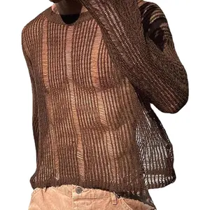 Men’s Mesh See Through Shirts Sheer Transparent Club Party Casual Top Undershirts