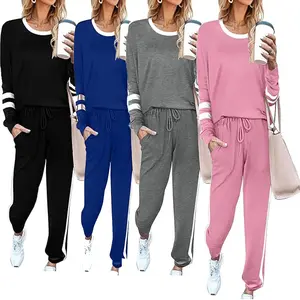 Women Two Piece Outfits Sweatsuit Set Sweatshirt and Pants Tracksuit with packet Pullover Crew Neck Lounge Set Pajamas flight travel postpartum spring break outfit casual comfortable lightweight stylish fashion Mother's day gift