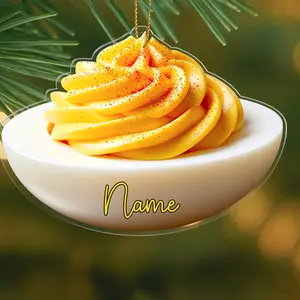 2D Flat Irregular Acrylic Deviled Egg Ornament, Funny Food-Themed Decoration, Multi-Size Festive Christmas Tree Decor, Thanksgiving Gift for Food Lovers