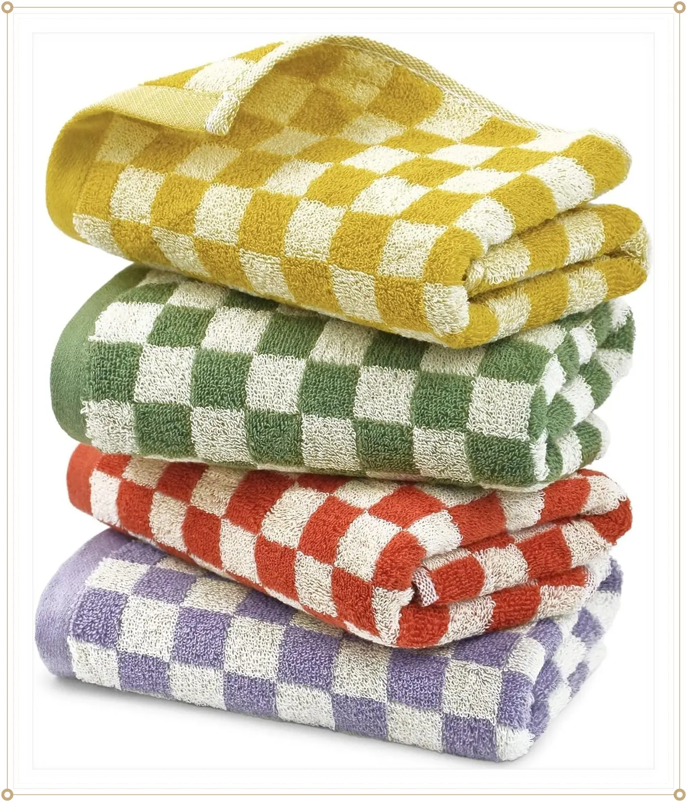 Jacquotha Hand Towels for Bathroom 4 Pack, Checkered Hand Towel Set | Cotton Soft Absorbent for Face Spa Bath Gym, Kitchen Towels Decorative, 13 x 29 Inches, 4 ColorsGift