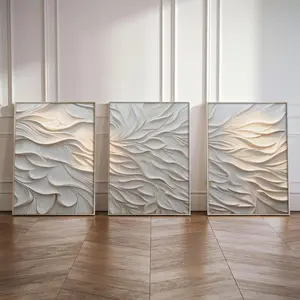 Unframed 3D Plaster Wave Wall Art, 3-Piece Set, Textured Embossed Design for Modern Neutral Home Decor, Stylish & Durable, Artistic