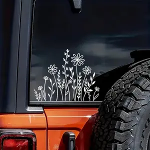 Wildflowers Boho Fun Car Vinyl Sticker, Plant Lover Gift Idea, Bumper Sticker, Car Sticker, Decorative Car Window Decal 6 inch (White)