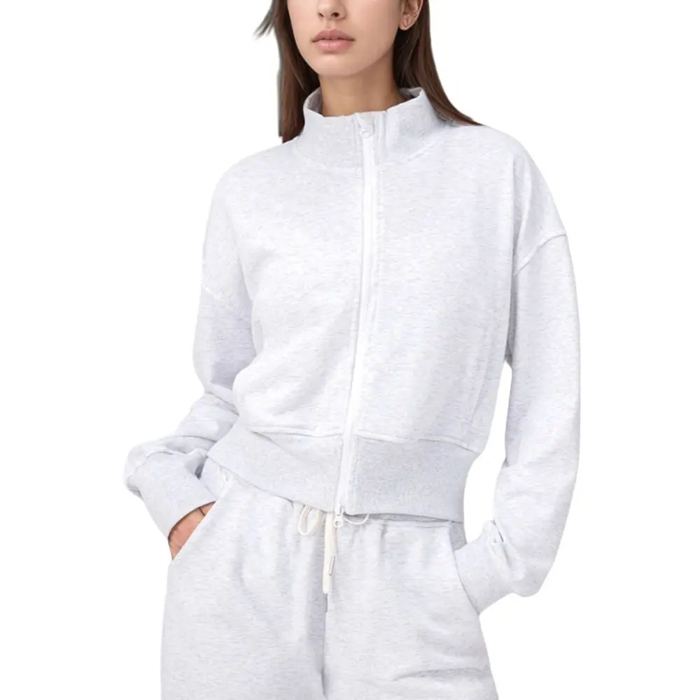 Anna-Kaci Active Women's Cropped Zip-Up Jacket with High Collar and Long Sleeves - Large White