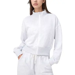 Anna-Kaci Active Women's Cropped Zip-Up Jacket with High Collar and Long Sleeves - Large, White