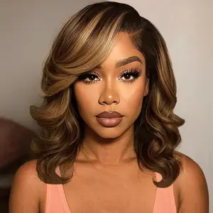 Honey Blonde Bob Wig Human Hair 14 Inch 13x4 Body Wave 4/27 Highlight Ombre HD Lace Front Wigs Human Hair Pre Plucked Glueless Lace Frontal Bob Wigs for Women