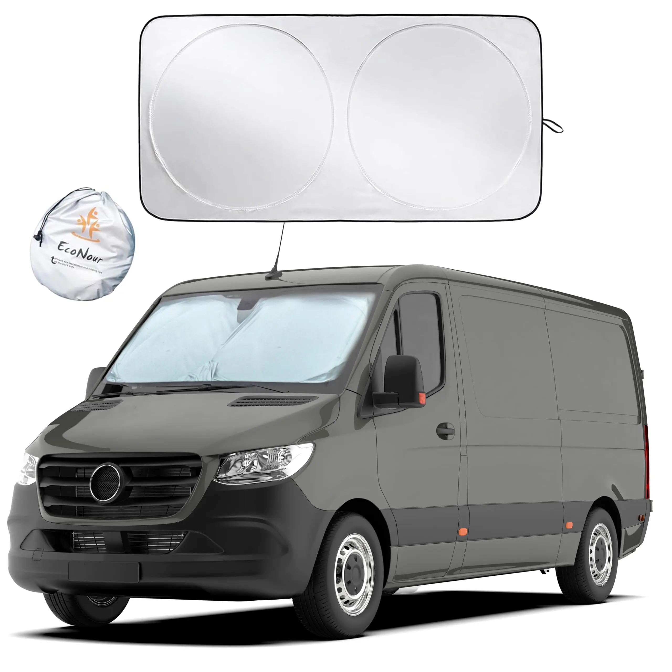 EcoNour Foldable Car Windshield UV Protective Sunshade - 75x37 in Durable Polyester Fabric, Easy Storage, Heat & Dashboard Shield, UV-Blocking Front Window Car Window Shade