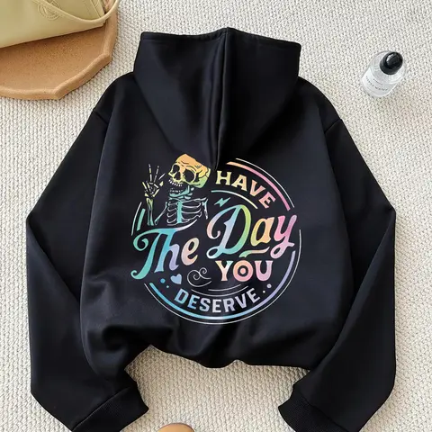 Halloween Skull Gradient Print Women's Fall Winter Warm Hoodie, Kangaroo Pocket Casual Daily Wear, Loose Fit Korean Style Sweatshirt, Printed Hoodies